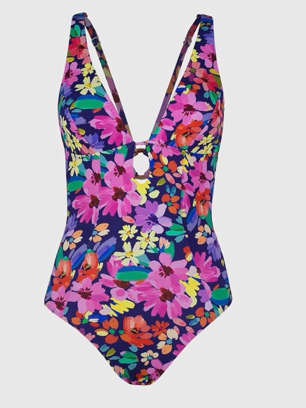 Cupshe Deep V Floral One-Piece Swimsuit in Navy, Pink, Yellow, Green